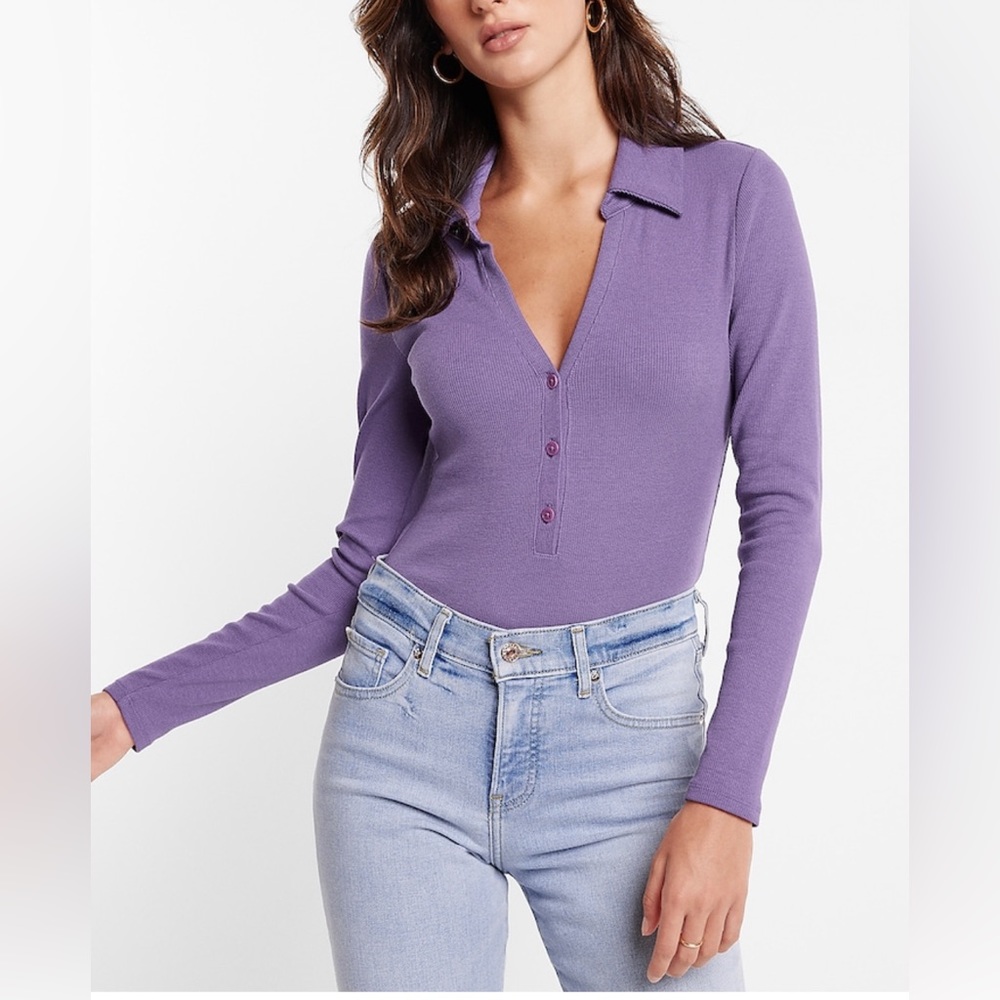 EXPRESS ribbed Polo Body Suit; Size - Large; Color - Lilac Purple; NWT